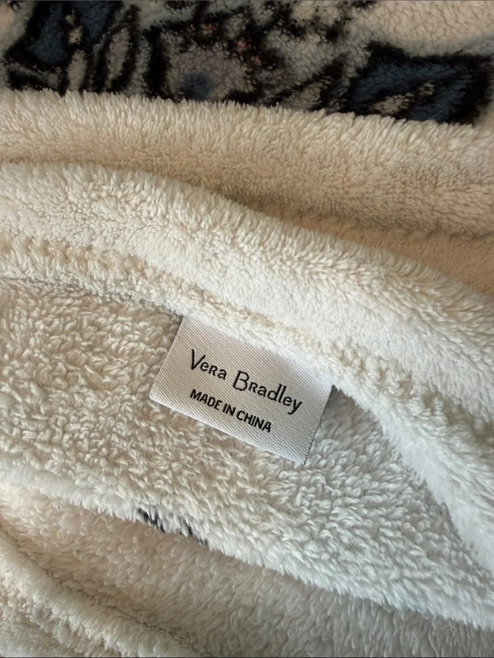 Vera Bradley Cream Floral Pattern Plush Throw Blanket with Blue and Pink Accents